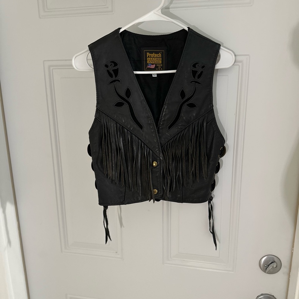 Protech Black Leather Fringe Vest
